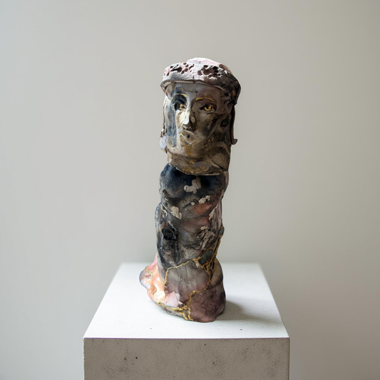 Glory carries 23 poppies - Raku Sculpture #2005 - In Gallery Purchase only