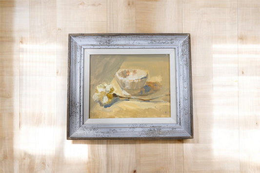 White bowl & Flower - Oil on Board - 1437 - The Artful