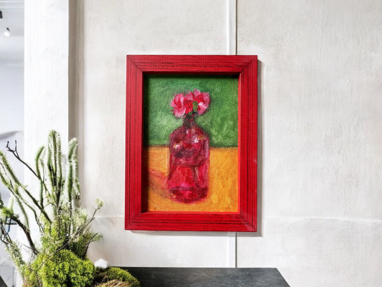 Red Vase and Petals - Oil on Board -  #1214