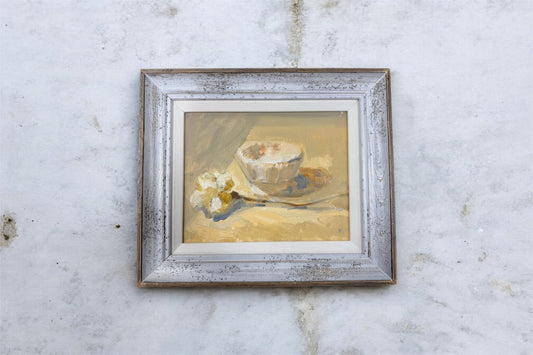 White bowl & Flower - Oil on Board - 1437 - The Artful